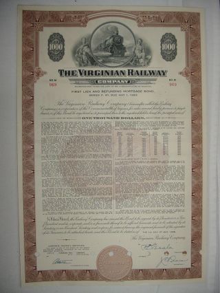 Virginian Railway Company Bond Stock Certificate Norfolk Western photo