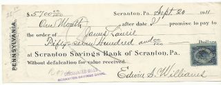 Usa - 1911 - Scranton Savings Bank - Check 5700 Dollars photo