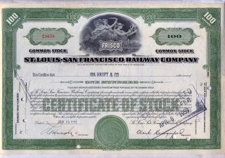 St.  Louis San Francisco Railway Stock Certificate Railroad Frisco Green Missouri photo