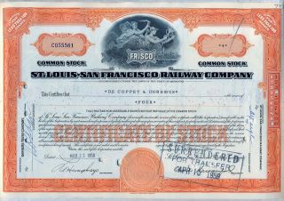 St.  Louis San Francisco Railway Stock Certificate Railroad Frisco Missouri photo