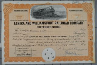 1953 Elmira And Williamsport Railroad Company Stock Certificate photo