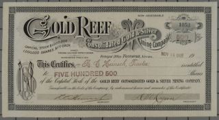 1905 Gold Reef Consolidated Gold & Silver Mining Company Stock Certificate photo