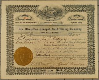 1904 Manhattan Tonopah Gold Mining Company Stock Certificate photo