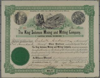 1902 King Solomon Mining And Milling Company Stock Certificate photo