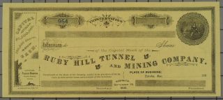 1882 Ruby Hill Tunnel And Mining Company Stock Certificate. photo