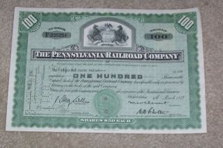 Pennsylvannia Railroad Company Stock Certificate 1947 photo