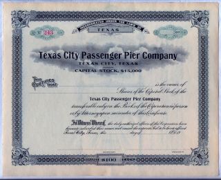 Texas City Passenger Pier Company Stock Certificate photo