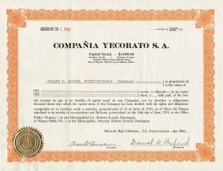 Mexico Compania Yecorato Stock Certificate 1932 photo