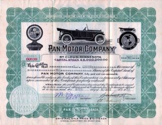 Pan Motor Company 1918 Stock Certificate 60899 - Famous Fraud photo