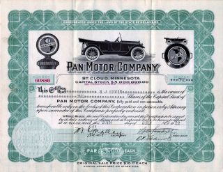 Pan Motor Company 1918 Stock Certificate 60886 - Famous Fraud photo