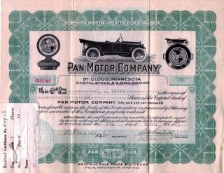 Pan Motor Company 1918 Stock Certificate 60936 - Famous Fraud photo