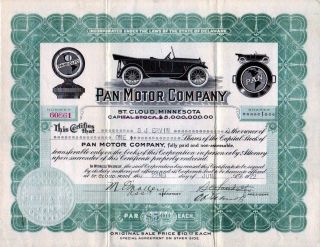 Pan Motor Company 1918 Stock Certificate 60861 - Famous Fraud photo