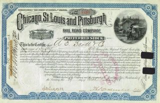 Usa Chicago St.  Louis & Pittsburgh Railroad Stock Certificate 1888 Preferred St photo
