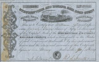Usa Stubenville & Indiana Railroad Company Stock Certificate 1859 photo