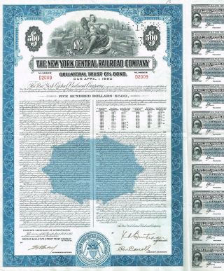 Usa York Central Railroad Company Bond Stock Certificate photo