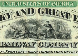 Usa Kentucky & Great Eastern Railway Company Bond Stock Certificate 1872 photo