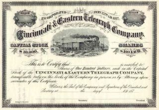 187_ Cincinnati & Eastern Telegraph Co Stock Certificate photo