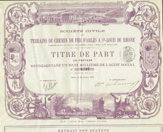 France Railway Arles,  Stlouis And Rhone Stock Certificate 1878 Beauty photo