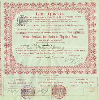 France Liability Insurance Company Stock Certificate 190o Le Rail photo