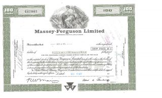 Vintage Stock Certificate Massey - Ferguson Limited - 1977 photo