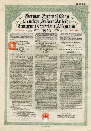 Germany Sterling Loan 1924 Bond 7% Uk Gb Issue £1000 Daves Coupons photo