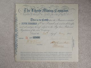 Antique 1852 The Liberty Mining Company Virginia Stock Certificate photo