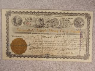 Antique 1908 Diamondfield Triangle Mining Company Nevada Stock Certificate photo