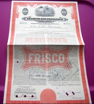 Vintage $1,  000 St.  Louis - San Francisco Frisco Railroad Bond Stocks Trains photo