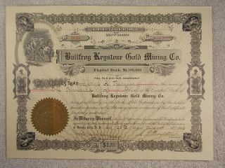 Antique 1906 Bullfrog Keystone Gold Mining Co.  South Dakota Stock Certificate photo