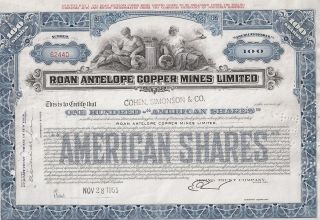 Roan Antelope Copper Mines Limited. . . .  1955 American Shares Certificate photo