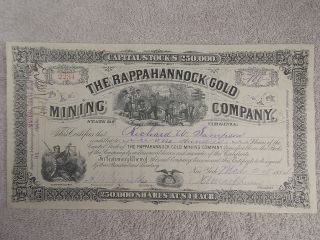 Antique 1884 Rappahannock Gold Mining Company Stock Certificate Virginia photo