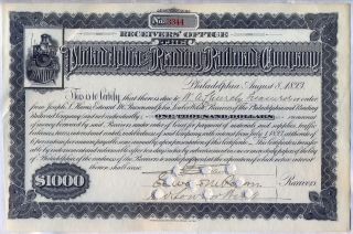 $1000 Philadelphia & Reading Railroad Company Stock Bond Certificate photo