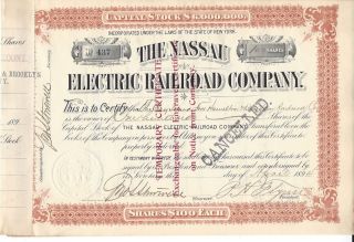 The Nassau Electric Railroad Company. . . . .  1894 Stock Certificate photo