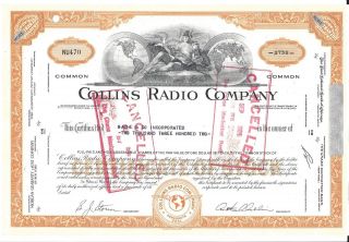 Collins Radio Company. . . .  Stock Certificate photo