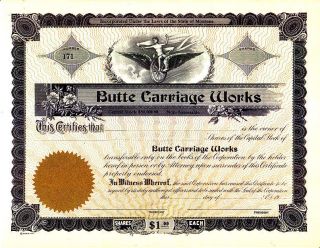 Butte Carriage Mt 19 - - Stock Certificate photo