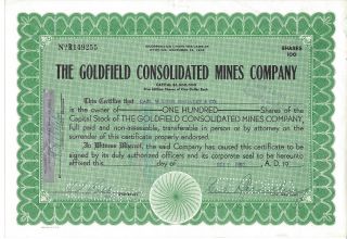 1960 Stock Certificate The Goldfield Mines Co.  100 Shares photo