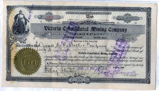 Victoria Consolidated Mining Company Stock Certificate Provo Utah photo