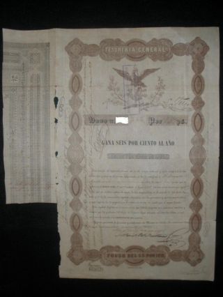 Mexico 1843 Black Eagle (general Tesoreria) Bond 1.  000 Pesos With Passco photo