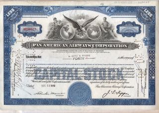 1949 Pan American Airways Corporation Stock Certificate Airline Older Style photo