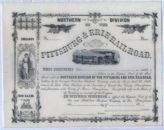 Pittsburgh & Erie Railroad Stock Certificate Civil War Pennsylvania photo