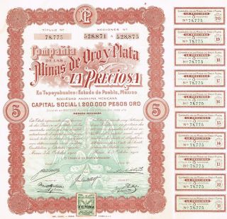 Mexico Mines Of Oroy Plata La Preciosa Company Bond Stock Certificate 1911 photo