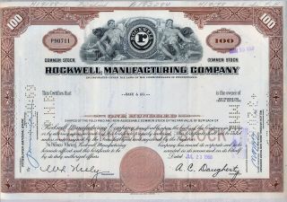Rockwell Manufacturing Company Stock Certificate Pennsylvania Collins photo