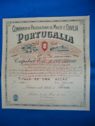 Portugal Share Comp.  Prod.  Malte Cerveja Portugalia 500 Escudos 1946 Look Scans photo