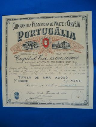 Portugal Share Comp.  Prod.  Malte Cerveja Portugalia 500 Escudos 1966 Look Scans photo