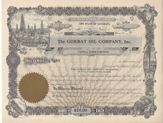 Gorbat Oil Company Inc. . . . . . . . . . . .  Unissued Stock Certificate photo