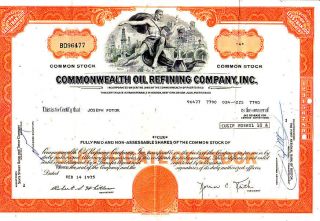 Commonwealth Oil Refining Company Inc.  Puerto Rico 1975 Stock Certificate photo