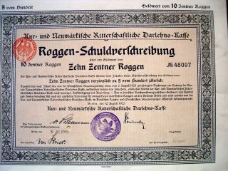 Germany German 1923 Roggen - Schuldverlchreibung 20 Zentner Roggen Bond Share photo