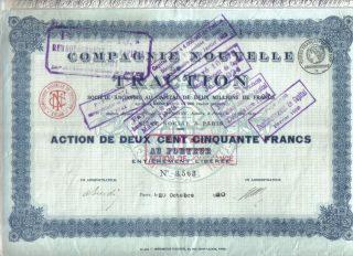 France 1920 Action Compagnie Nouvelle Traction S.  A.  250 Fr Coupons Issue 8.  000 photo