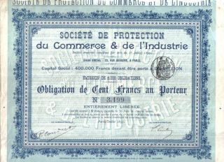 France 1897 Ste Protection Commerce Industrie 100 Fr Coup Issue 6000 Uncancelled photo