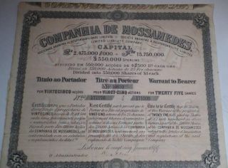 Angola Colonial Portugal 1899 Companhia Mossamedes £25 25 Shares Uncancelled Cop photo